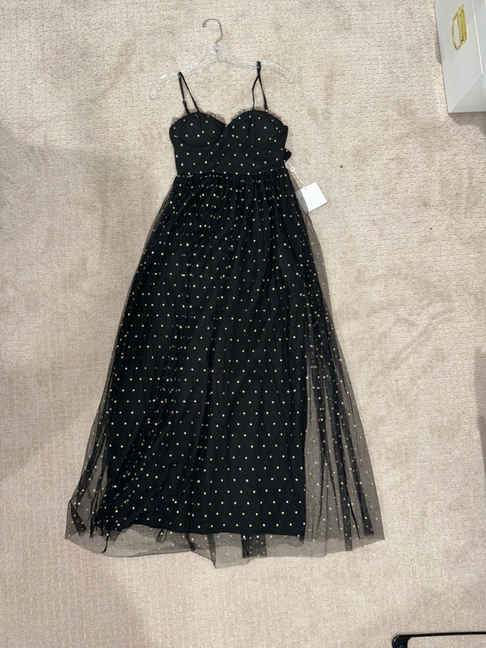 Hello Molly Black Tulle Dress with Gold Polka Accents